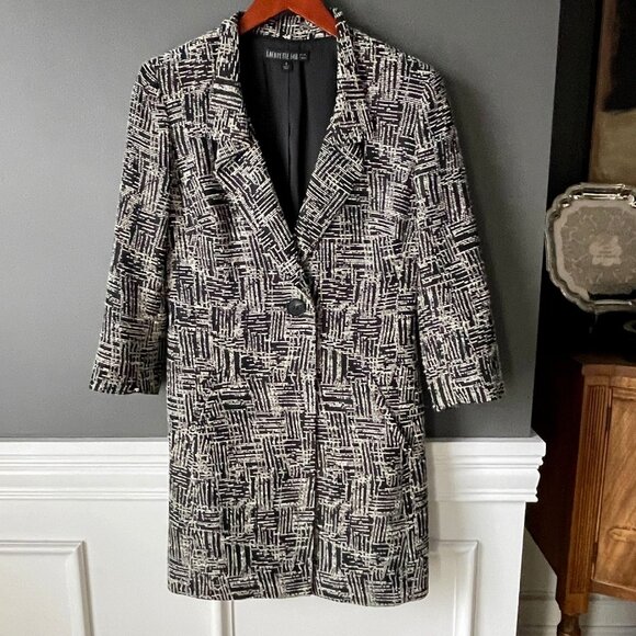 Lafayette 148 3/4 Length Lightweight Woven Abstract Jacket Trench Coat Size 4 - Picture 1 of 8
